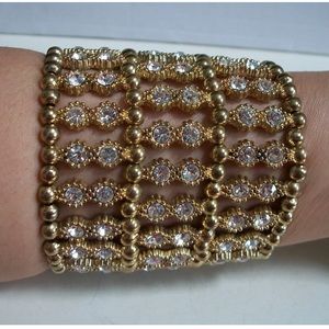 Women's Gold Finish Fashion Stone Stretchy Party Cuff Bracelet